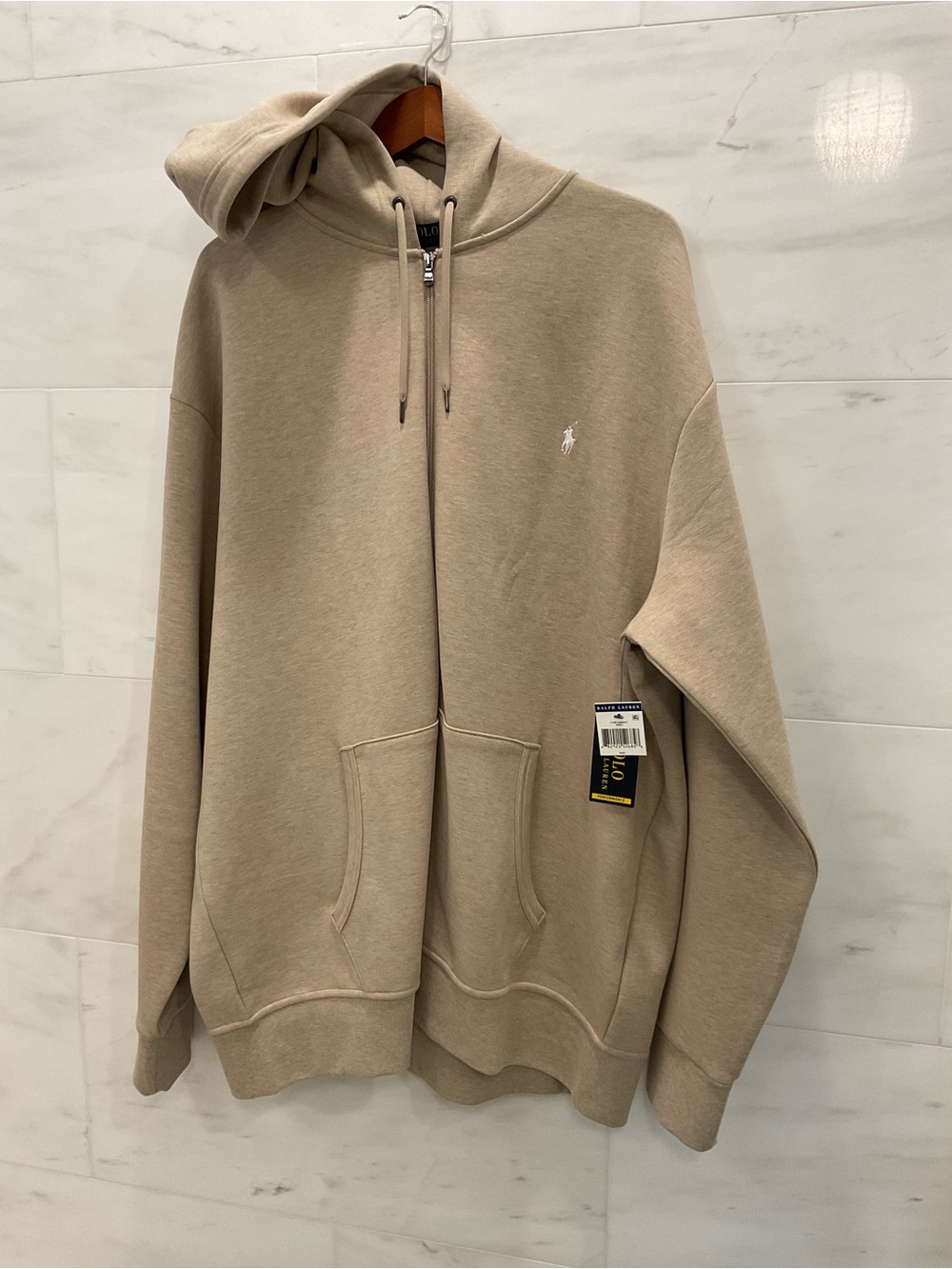POLO Ralph Lauren HEATHER TAN Double Knit Full Zip Hoodie Sweatshirt 2XLT T07